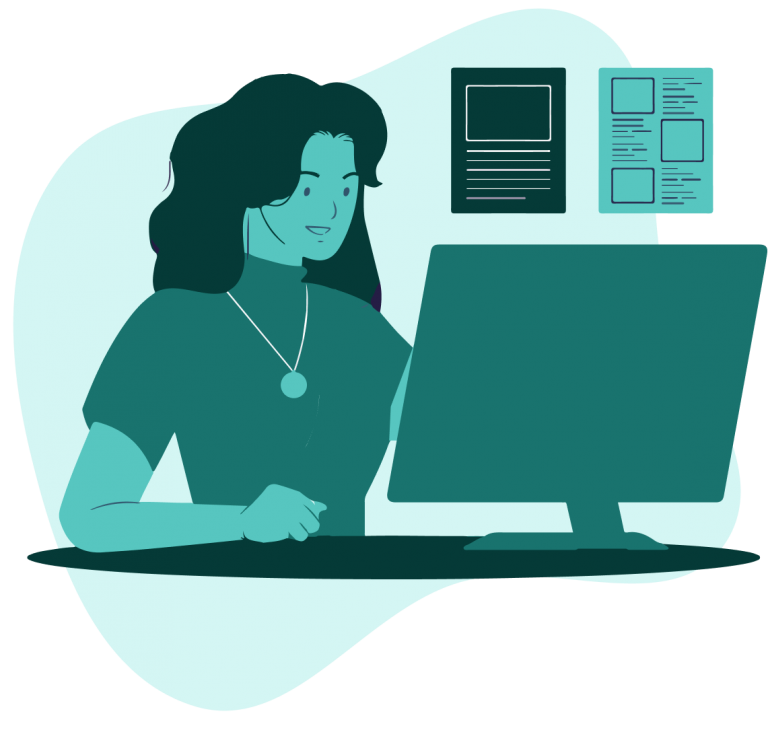 Illustration of person on computer to register